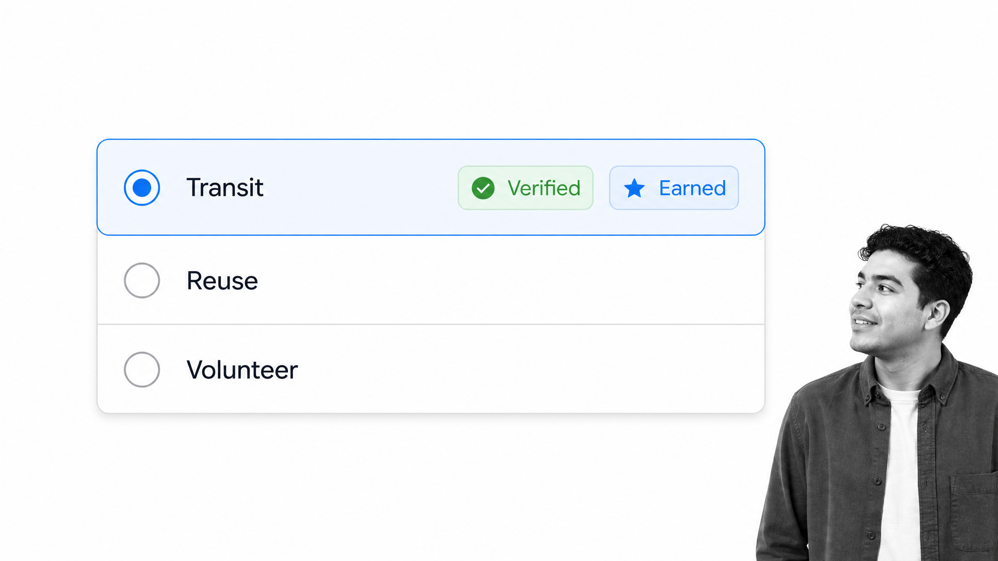 Green behavior incentive control for Transit, Reuse, and Volunteer actions