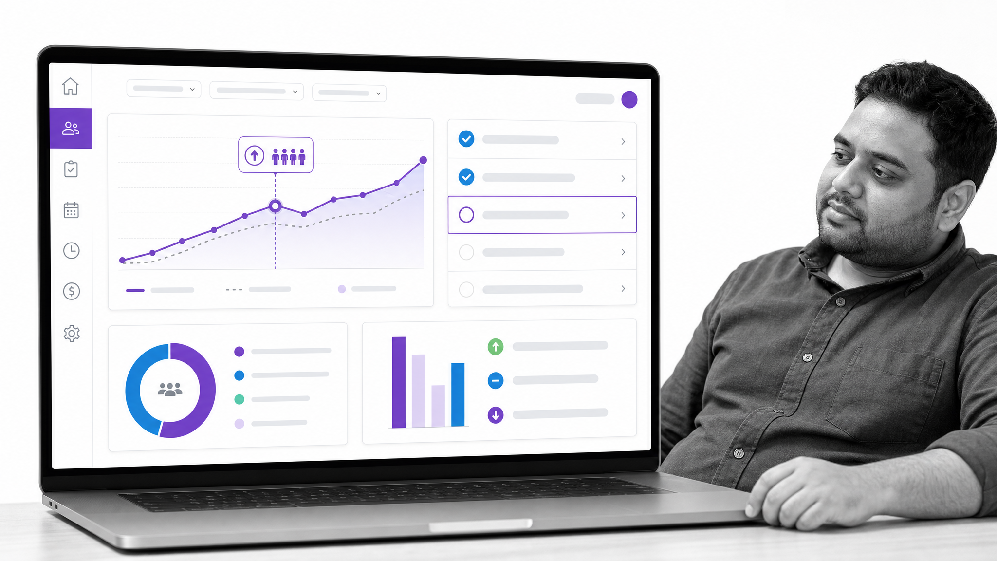 Paycor people management dashboard with headcount trends, manager tasks, and employee status