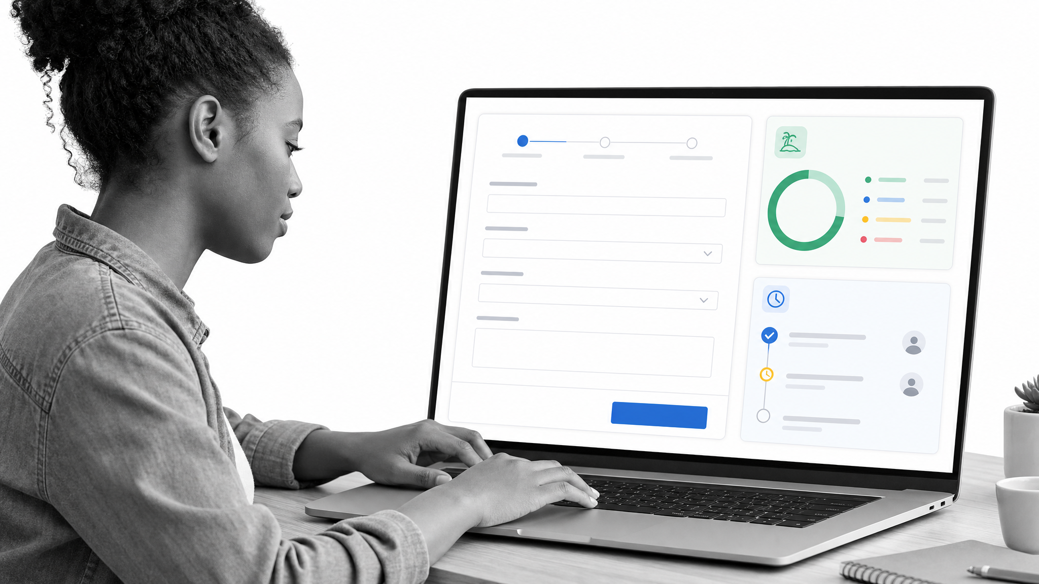 Zoho People employee self-service dashboard with leave, attendance, documents, and requests