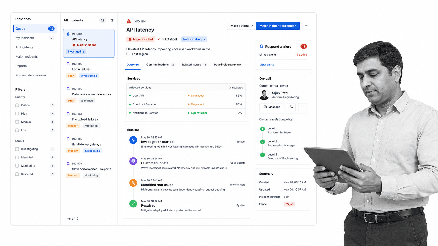 Jira Service Management incident management UI for ITSM incident queues connected to service management