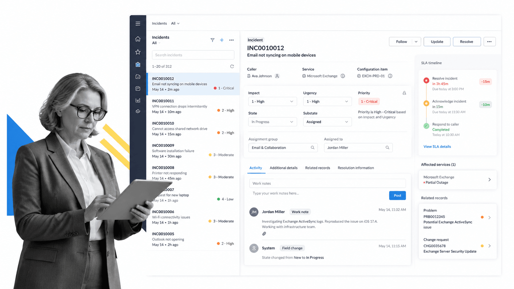 ServiceNow IT Service Management incident management UI for Enterprise ITSM incident processes at scale