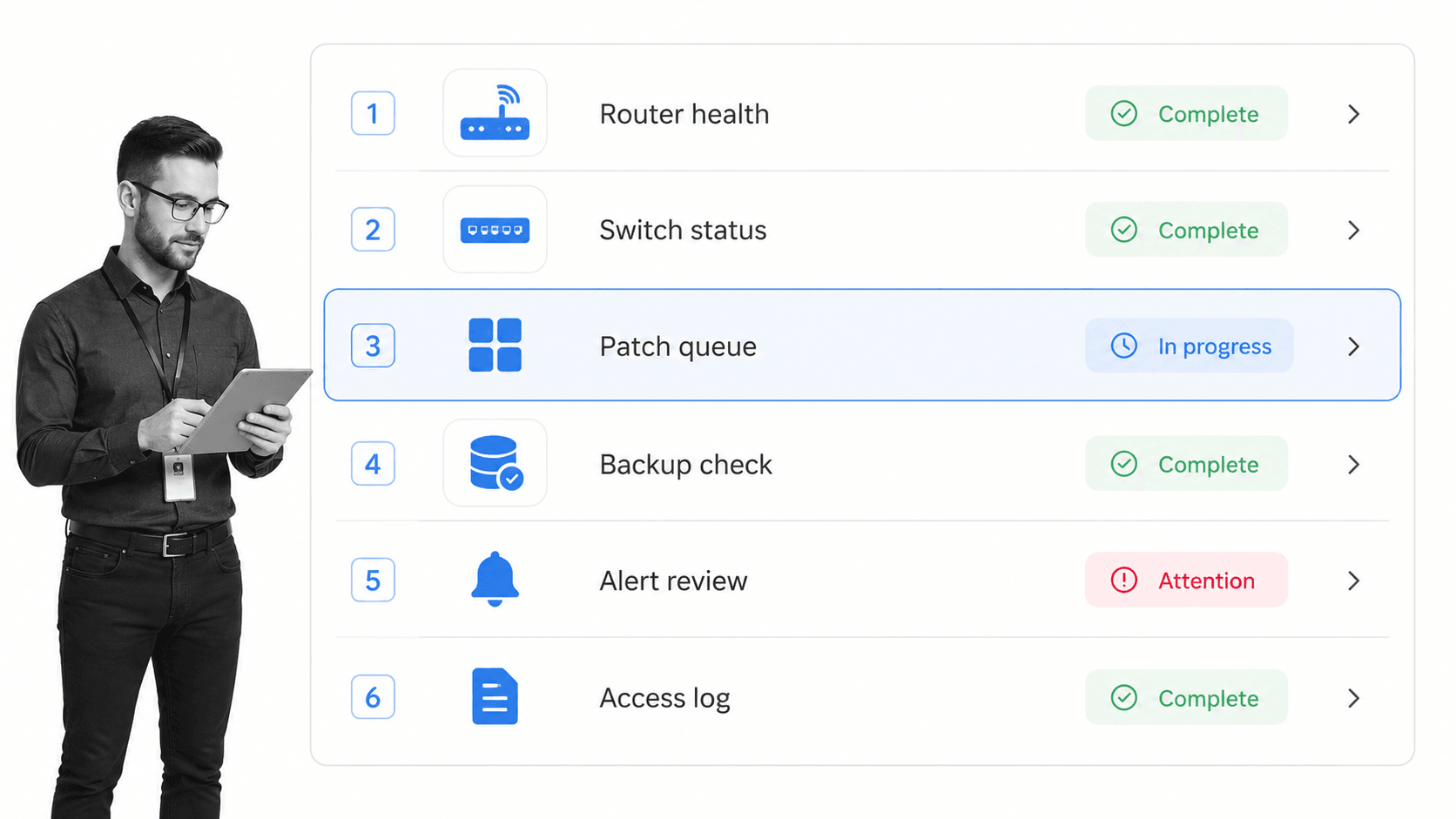 Network administrator task checklist with B&W IT admin edge context