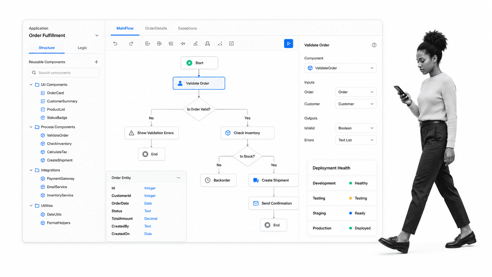 OutSystems product interface as a K2 alternative for mission-critical custom applications and governed agentic systems