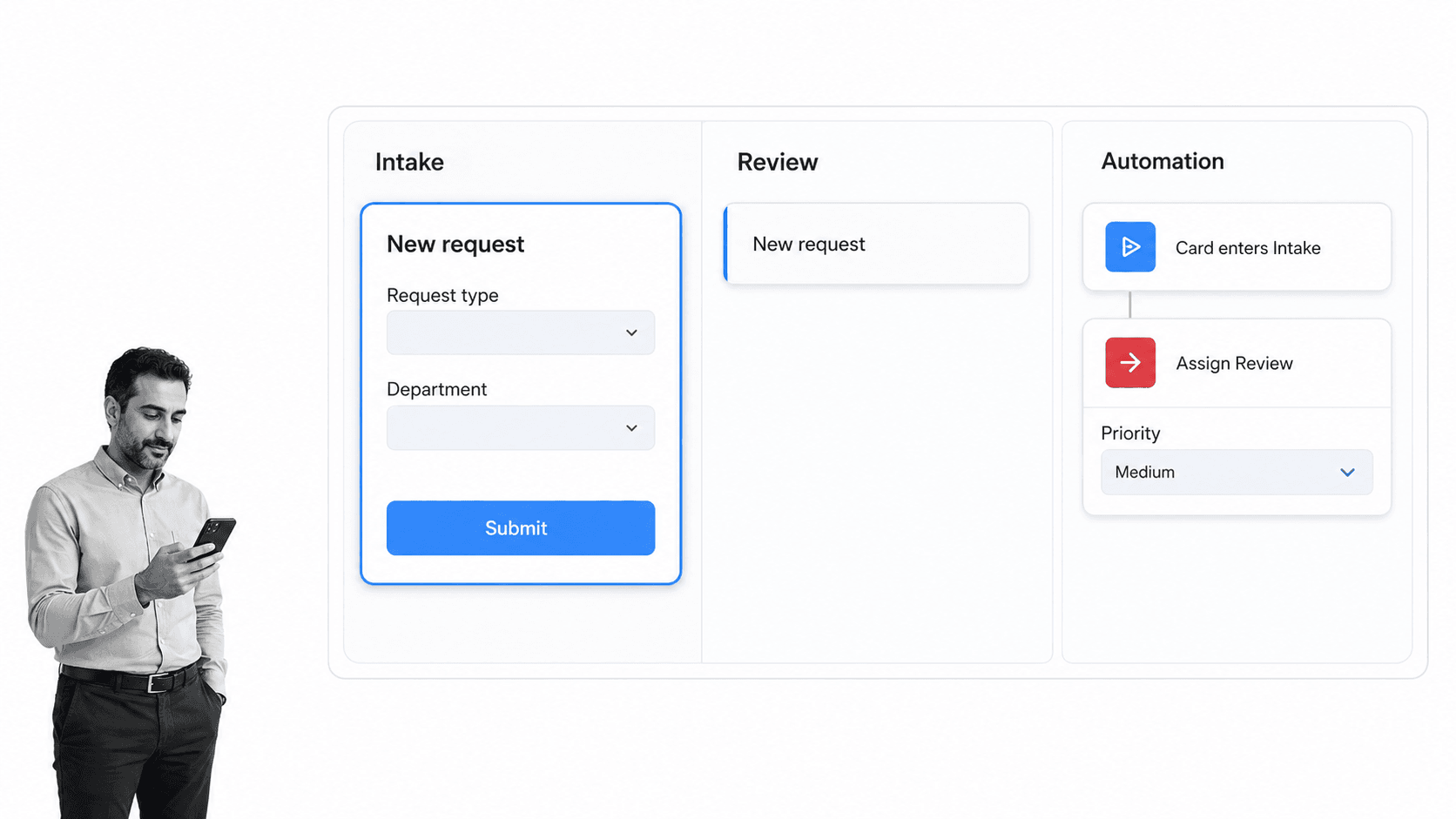 Pipefy product interface as a K2 alternative for no-code request intake and departmental workflow automation