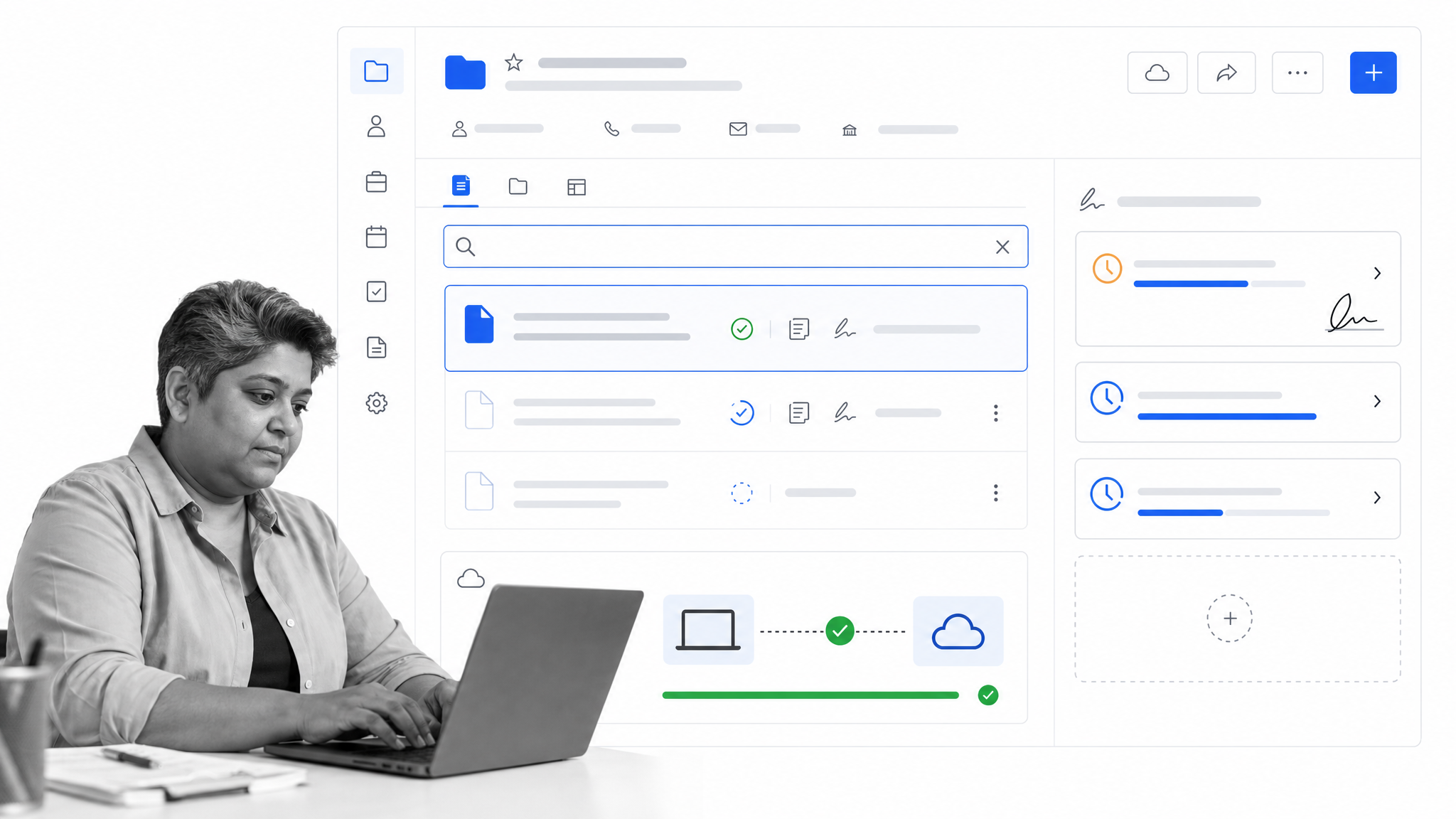 MyCase case documents dashboard with full-text search, desktop sync, and eSignature