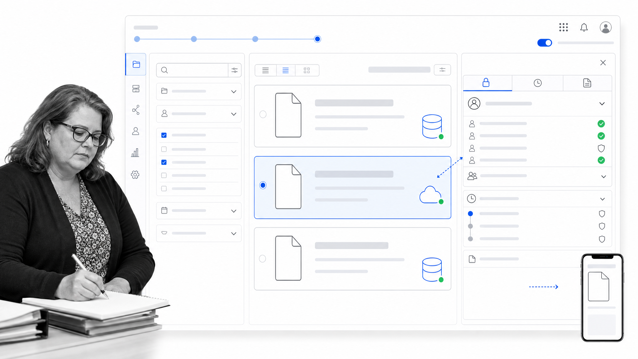OpenText eDOCS legal content workspace with advanced search, versions, and access controls