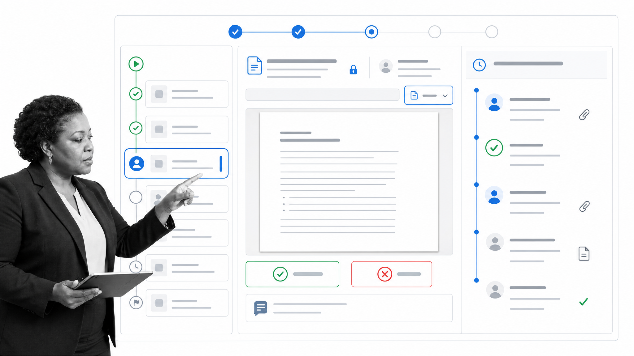 Process Street legal document approval workflow with an embedded document and audit history