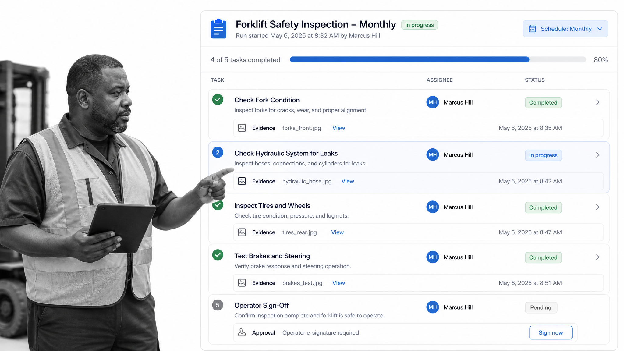 Forklift safety inspection workflow run in Process Street