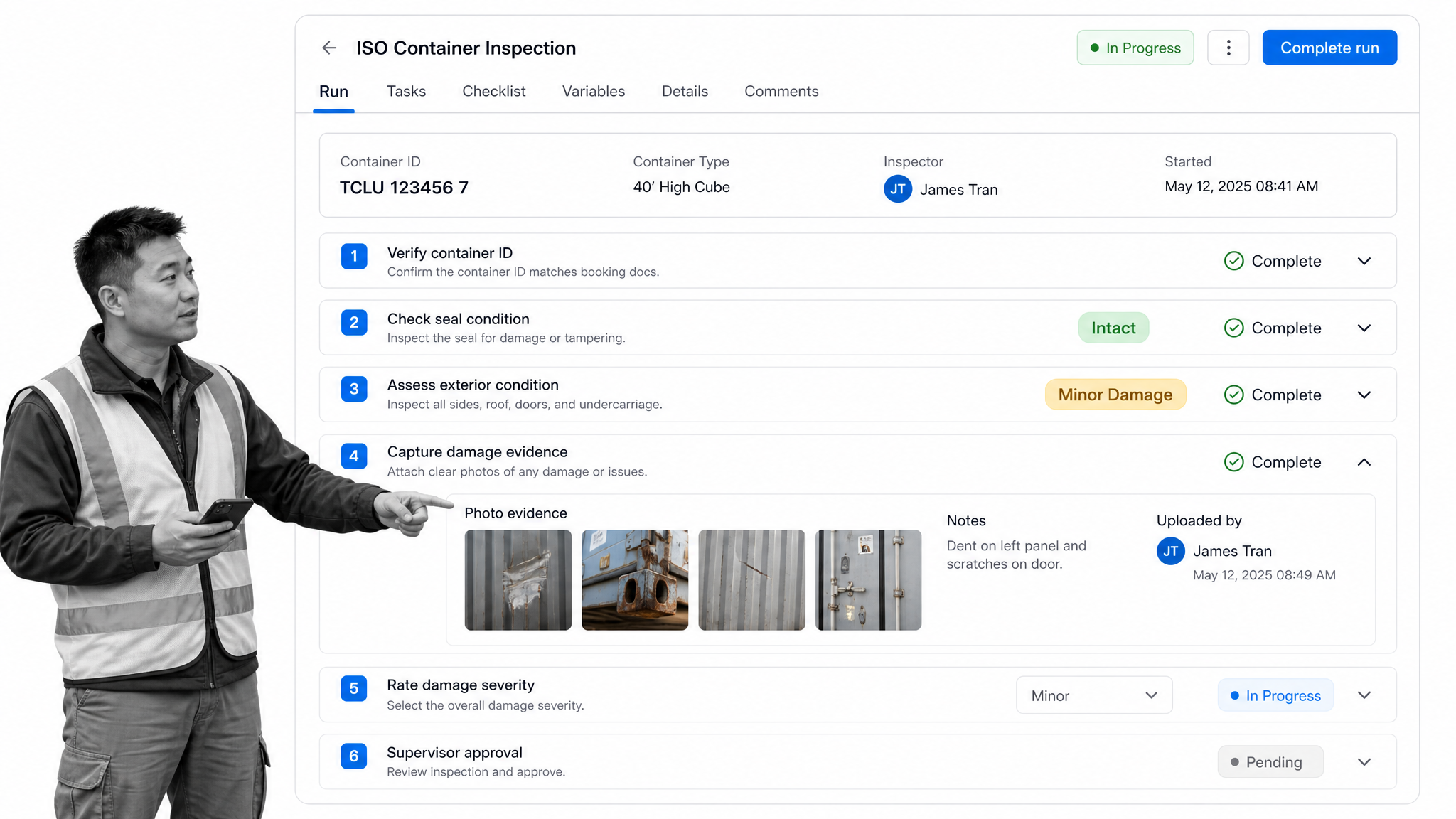 ISO container inspection workflow run in Process Street