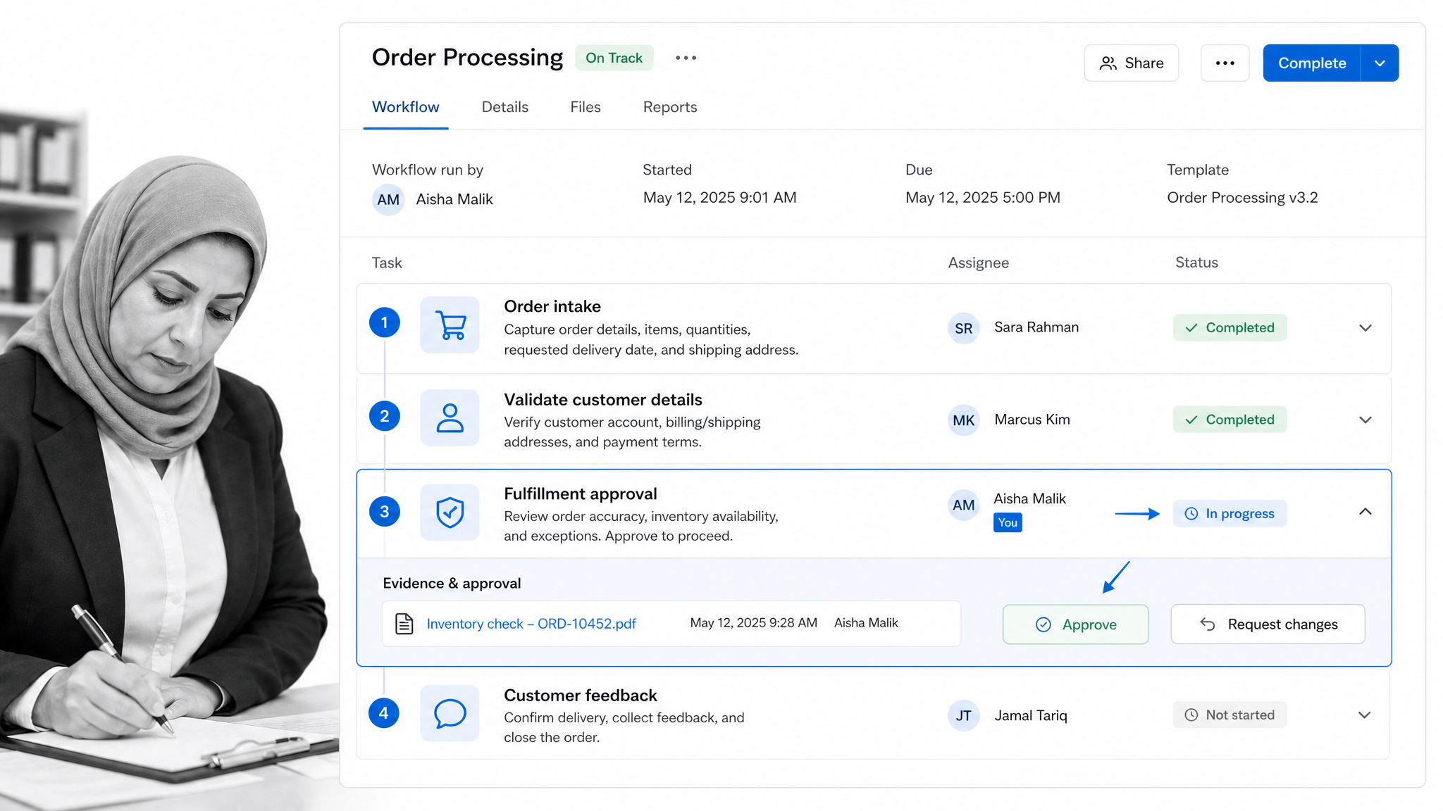 Order processing checklist workflow in Process Street