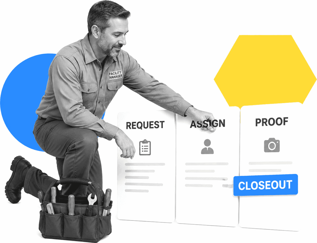 Maintenance manager arranging labeled work order workflow cards.