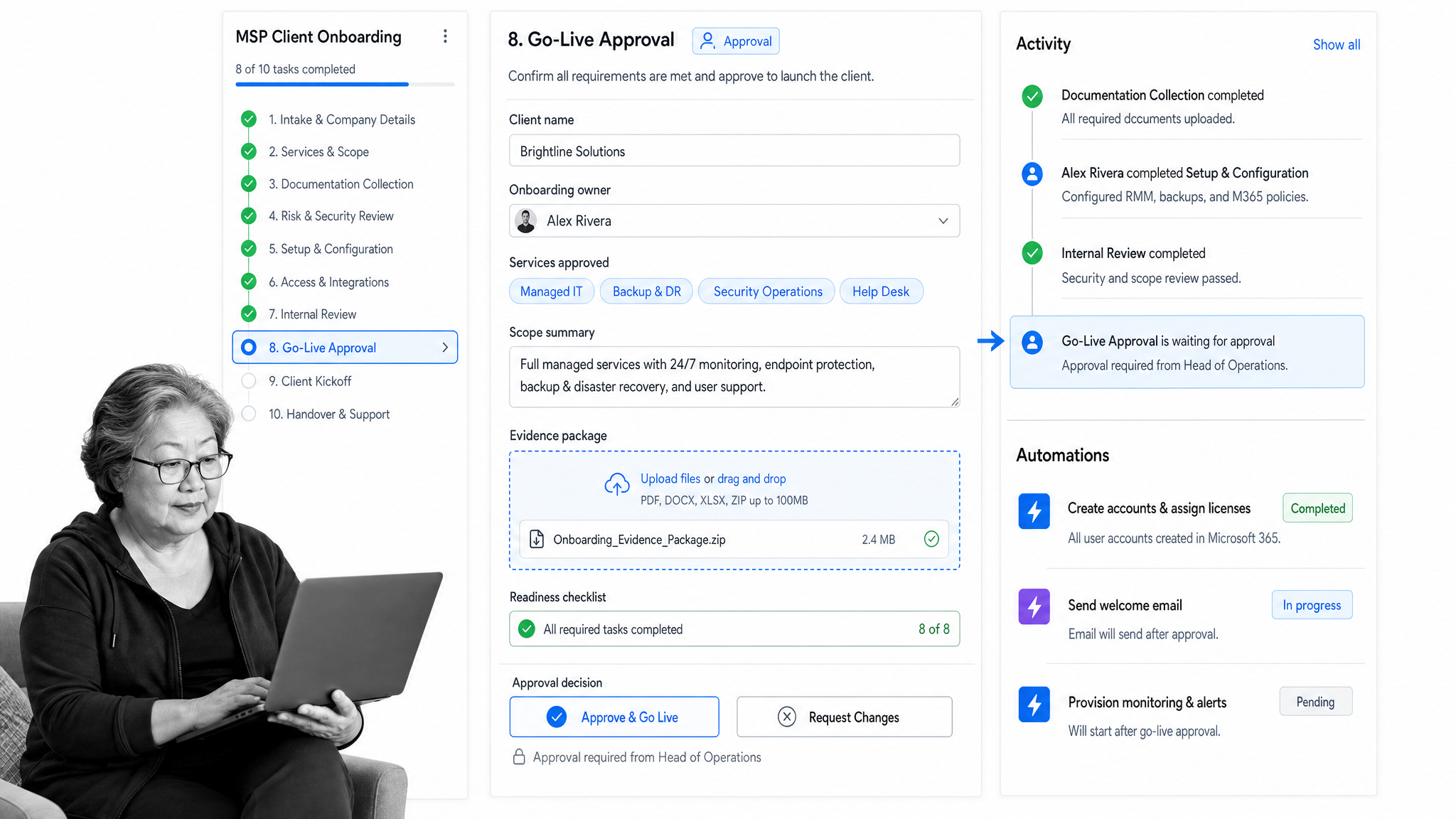 Process Street workflow run for managed services client onboarding.