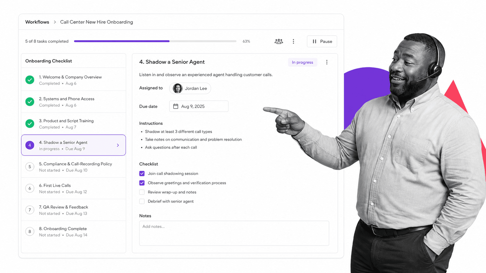 Process Street call center employee onboarding checklist workflow