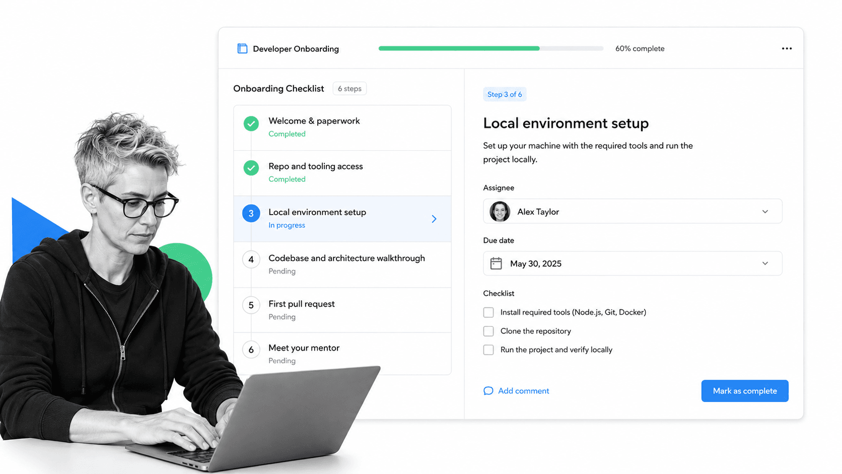 Process Street developer onboarding checklist workflow for startups