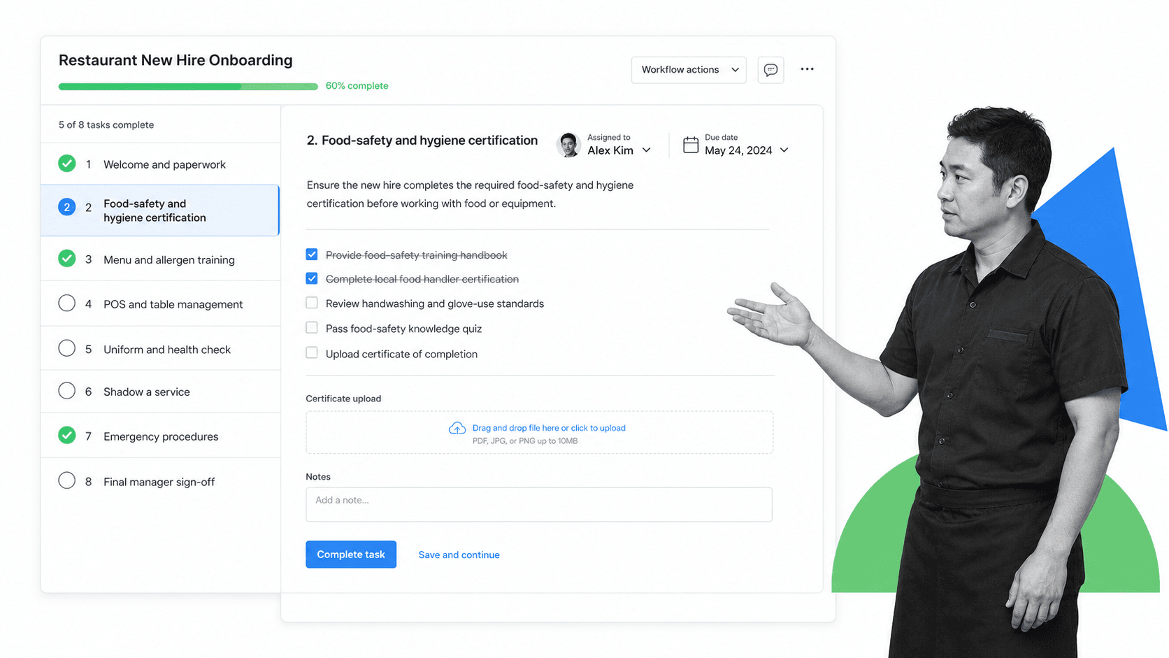 Process Street restaurant employee onboarding checklist workflow