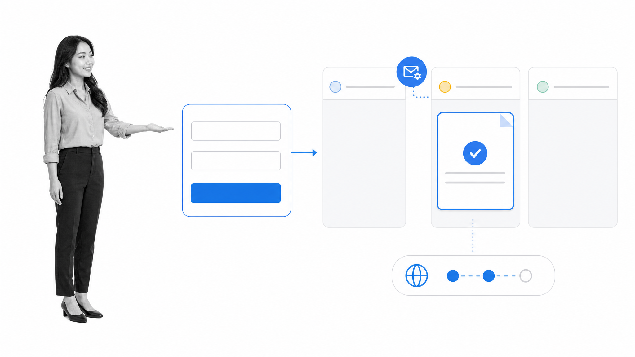 Pipefy request form feeding an approval pipeline with assignee, due date, and requester status