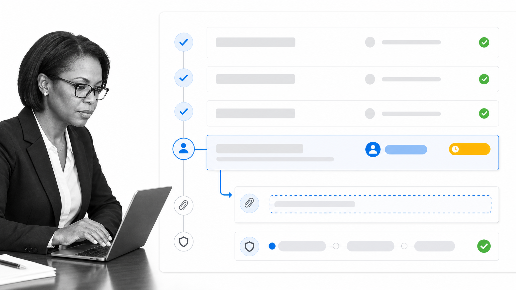 Process Street operations workflow with an approval task, evidence field, owner, and audit history