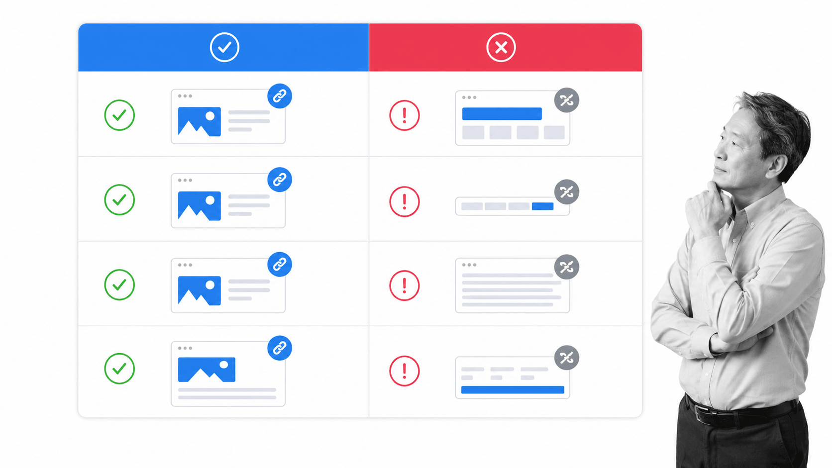 Comparison of relevant editorial backlinks and weak manipulative link placements