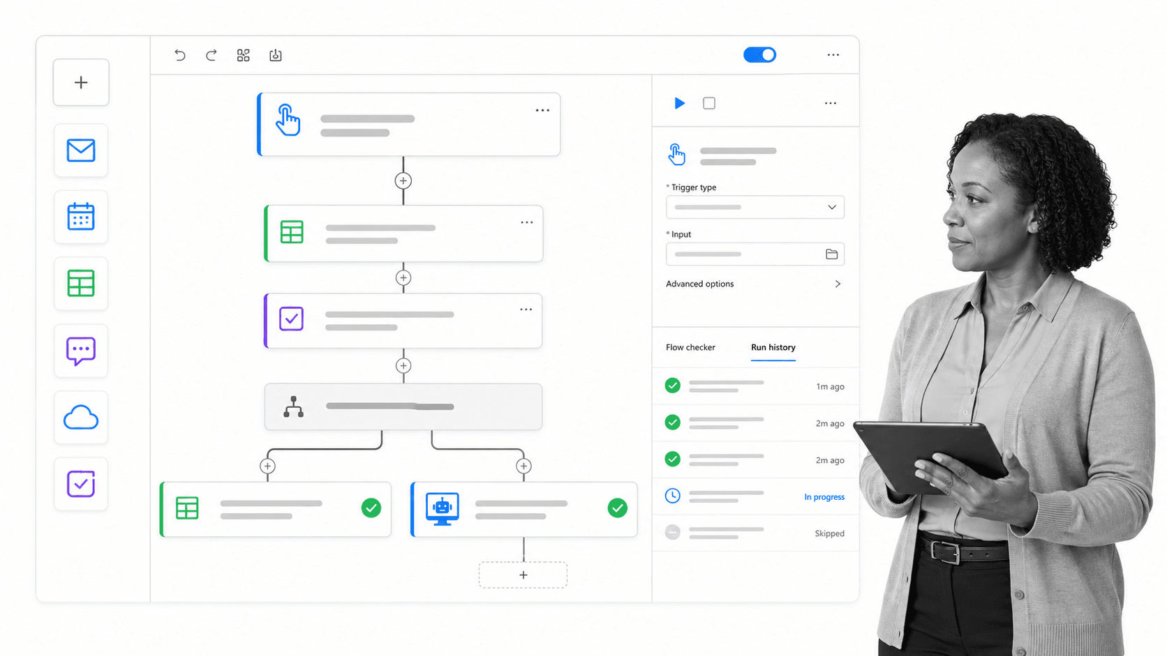 Microsoft Power Automate workflow builder with branching flow steps