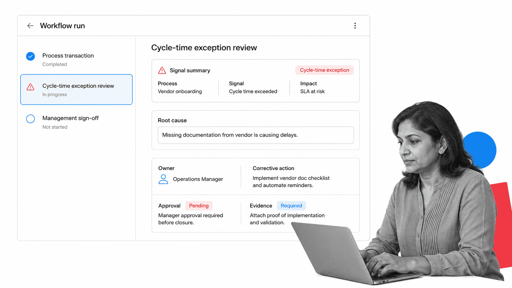 Process Street workflow run with selected cycle-time exception task