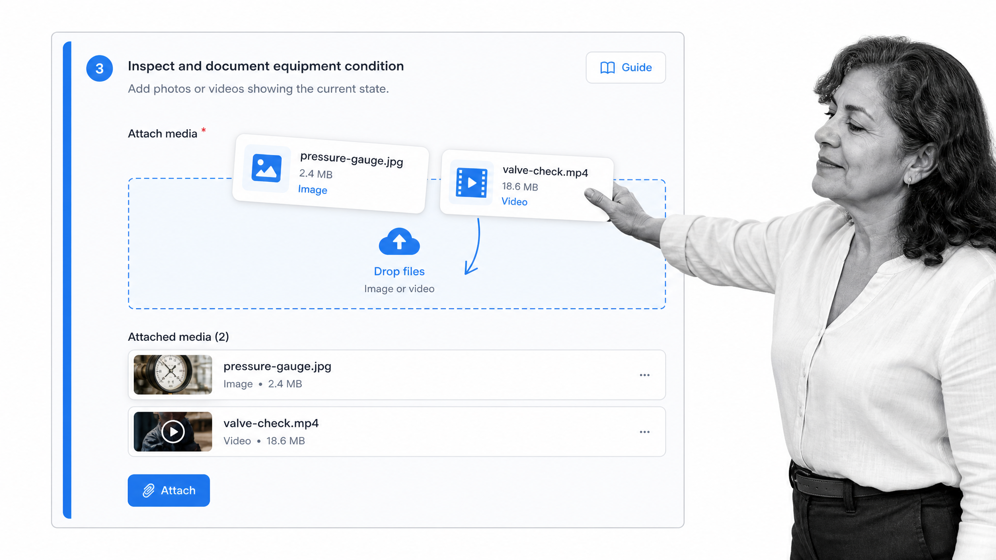 Media files dragged into a Process Street workflow instruction step.