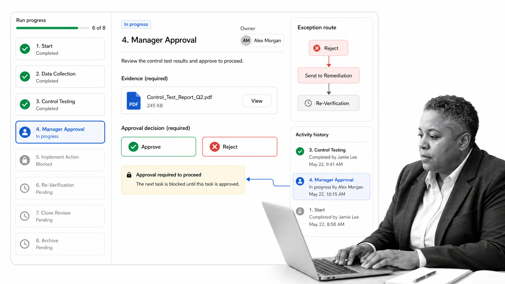 Process Street governed workflow run with approval and evidence