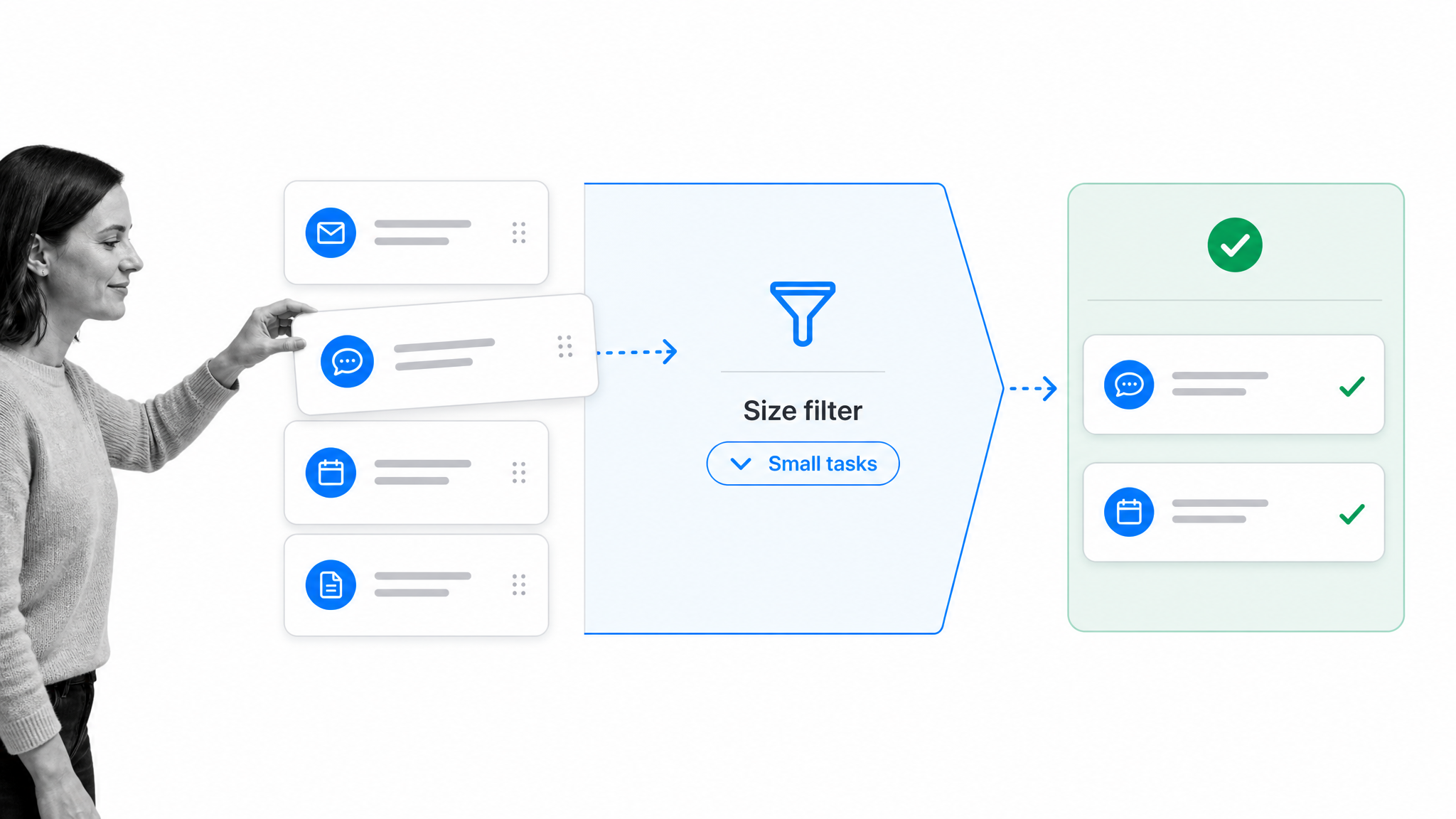 A professional sorting small tasks into a quick-wins workflow