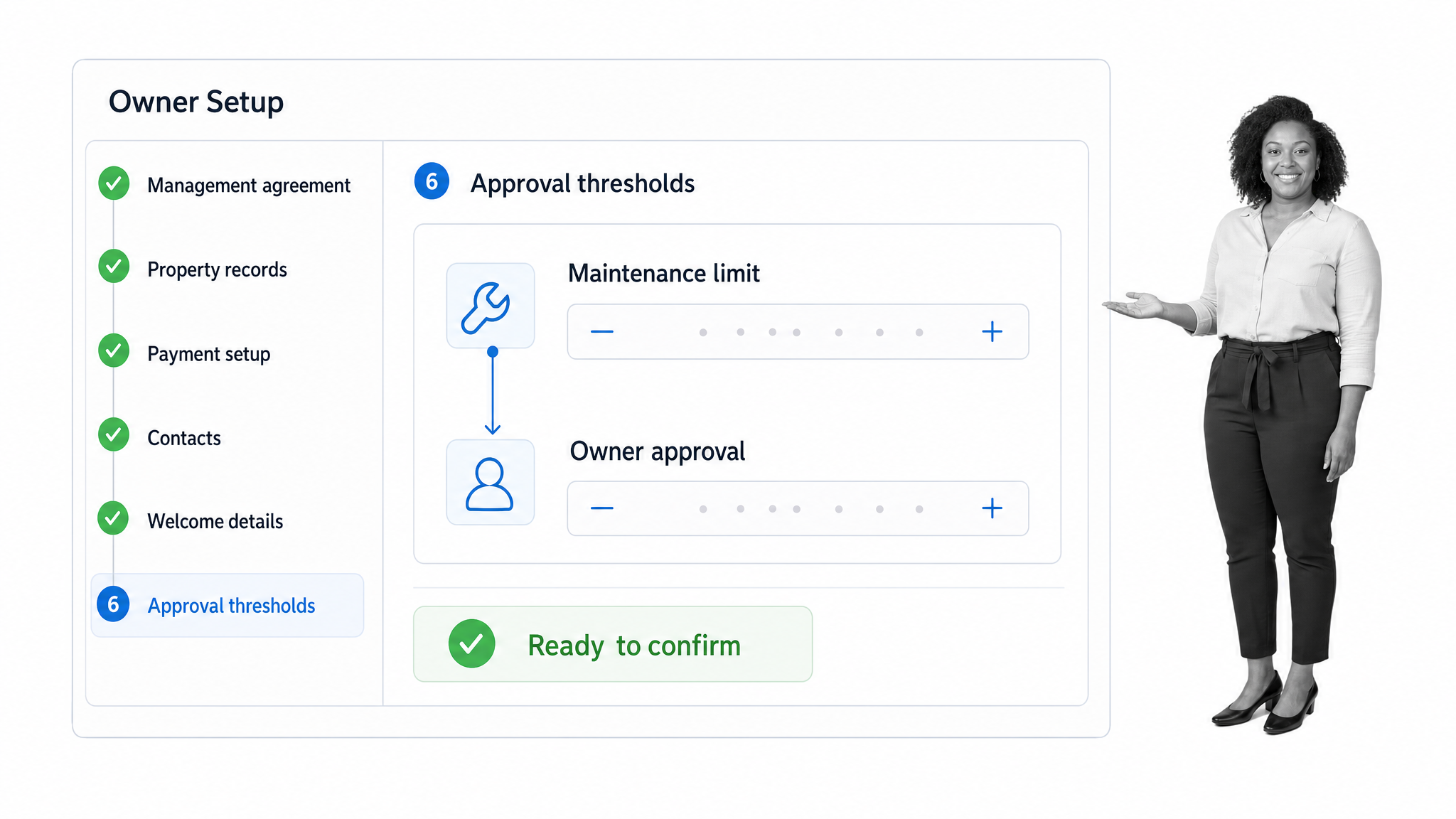Landlord onboarding workflow with agreement, property, payment, and welcome tasks