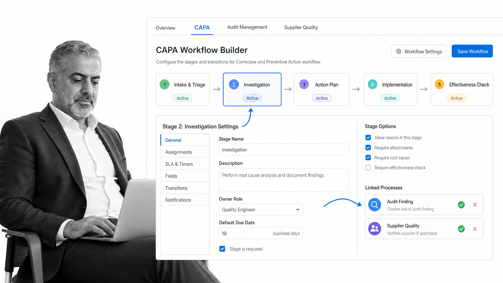 ETQ Reliance configurable CAPA workflow interface showing CAPA