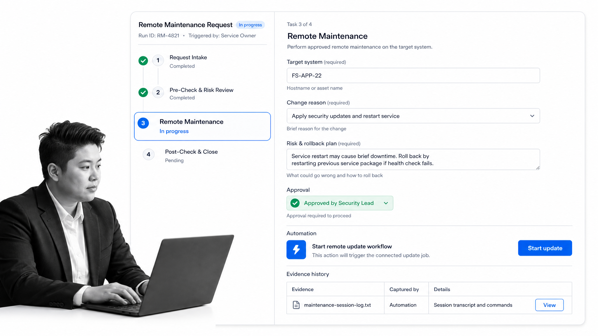 Process Street remote maintenance workflow with approval automation and evidence