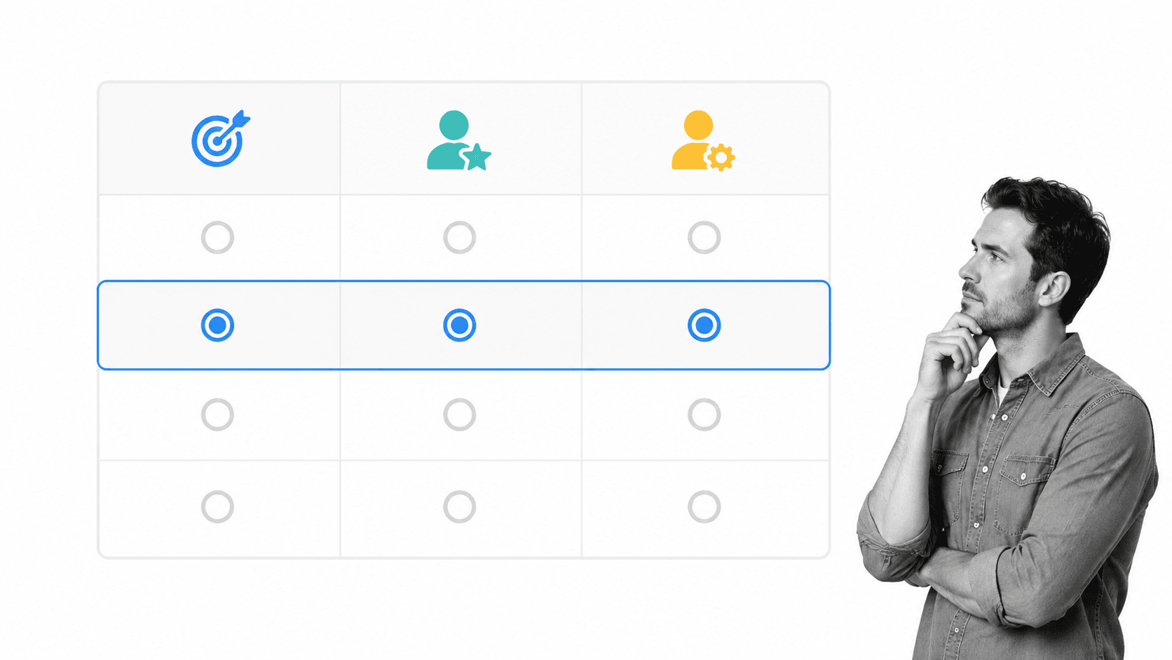 Goal-fit reverse mentoring pairing matrix with a small black-and-white reviewer.