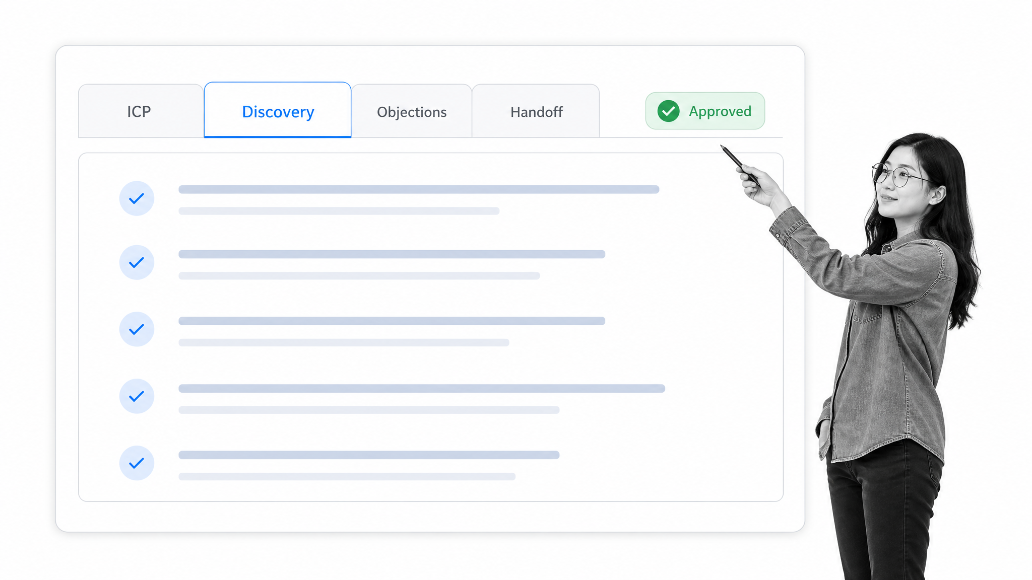 Governed sales playbook with Discovery guidance selected and approved