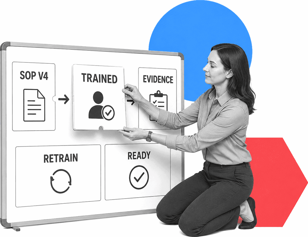 A quality manager connects SOP revisions to employee training records.