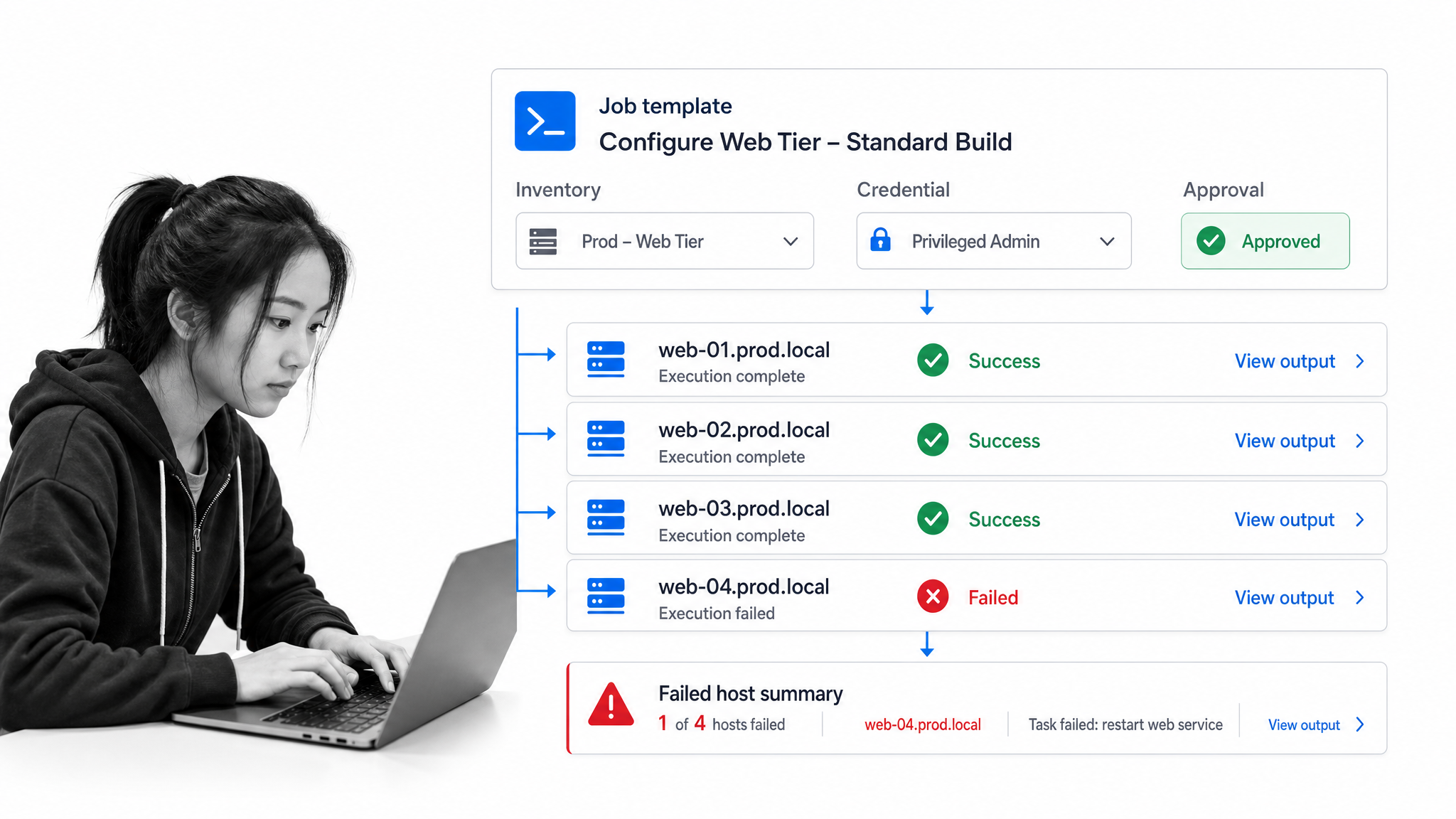 Automation engineer reviewing an infrastructure job in Red Hat Ansible Automation Platform