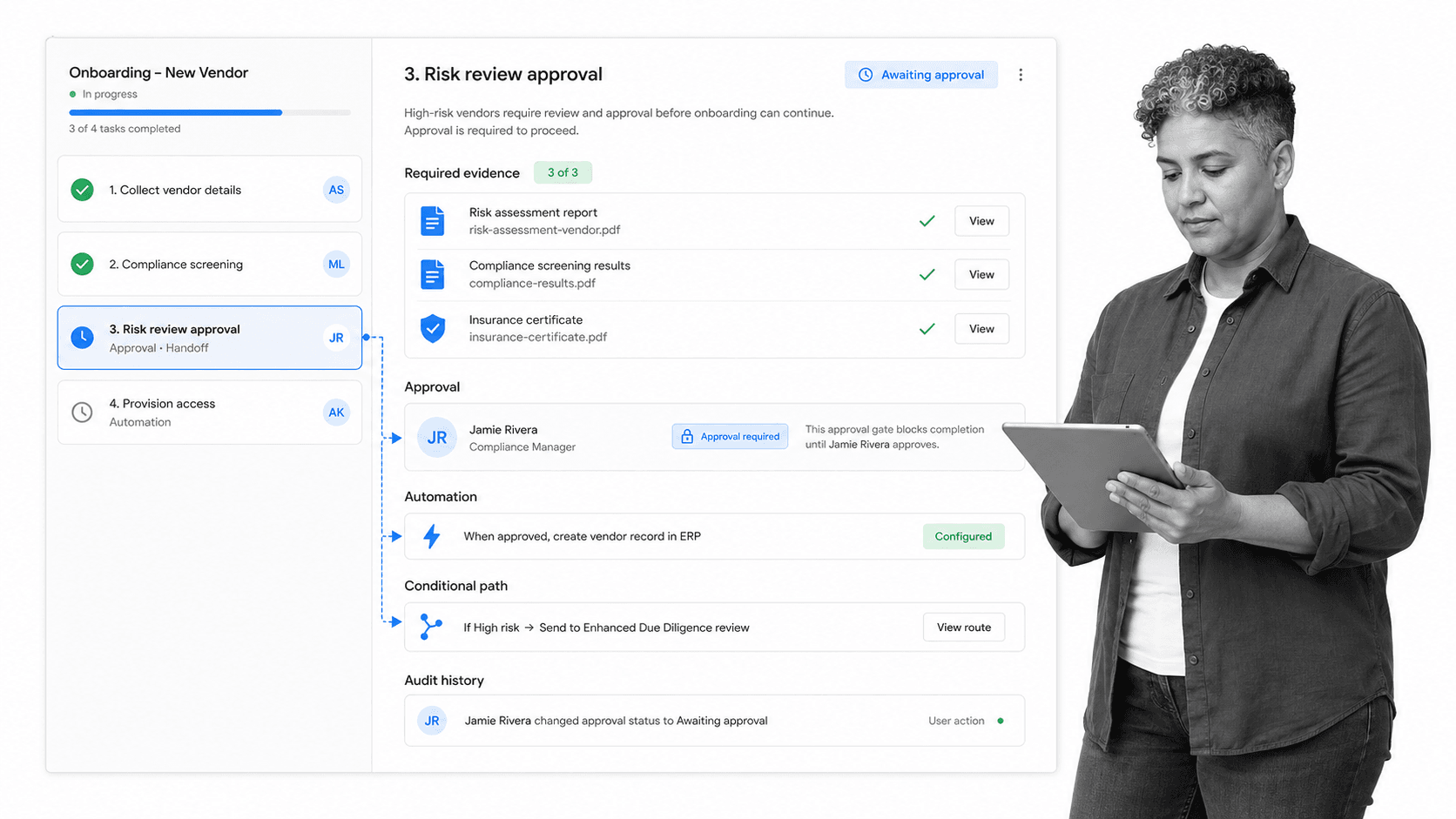 Process Street controlled task workflow run with approvals and evidence