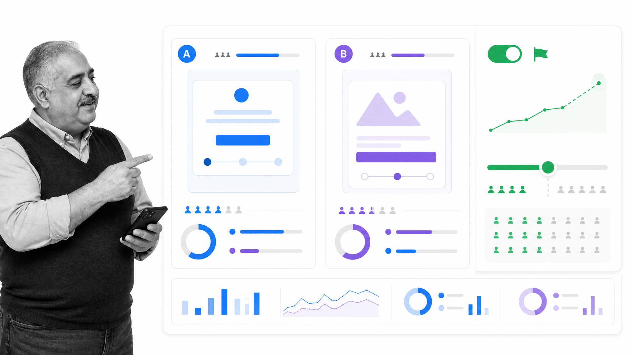 Optimizely comparison of two onboarding variants and a controlled rollout