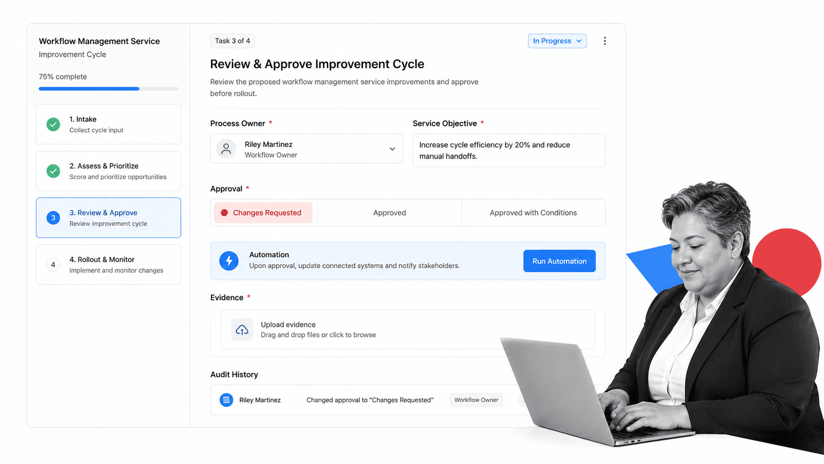 Process Street workflow management service workflow run with selected process review task approval and evidence fields