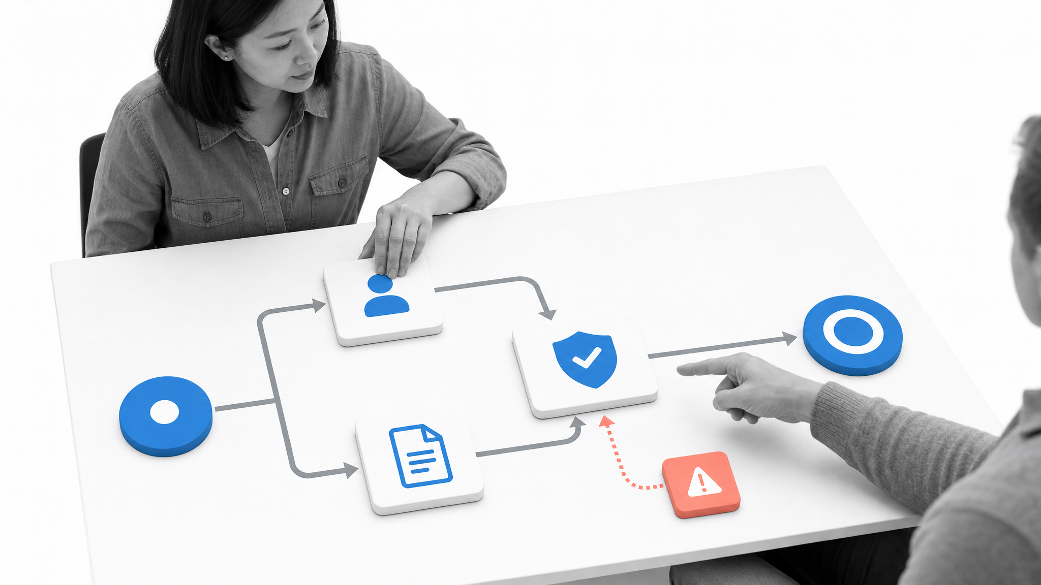Operations designers building a future-state workflow with an approval gate and exception path
