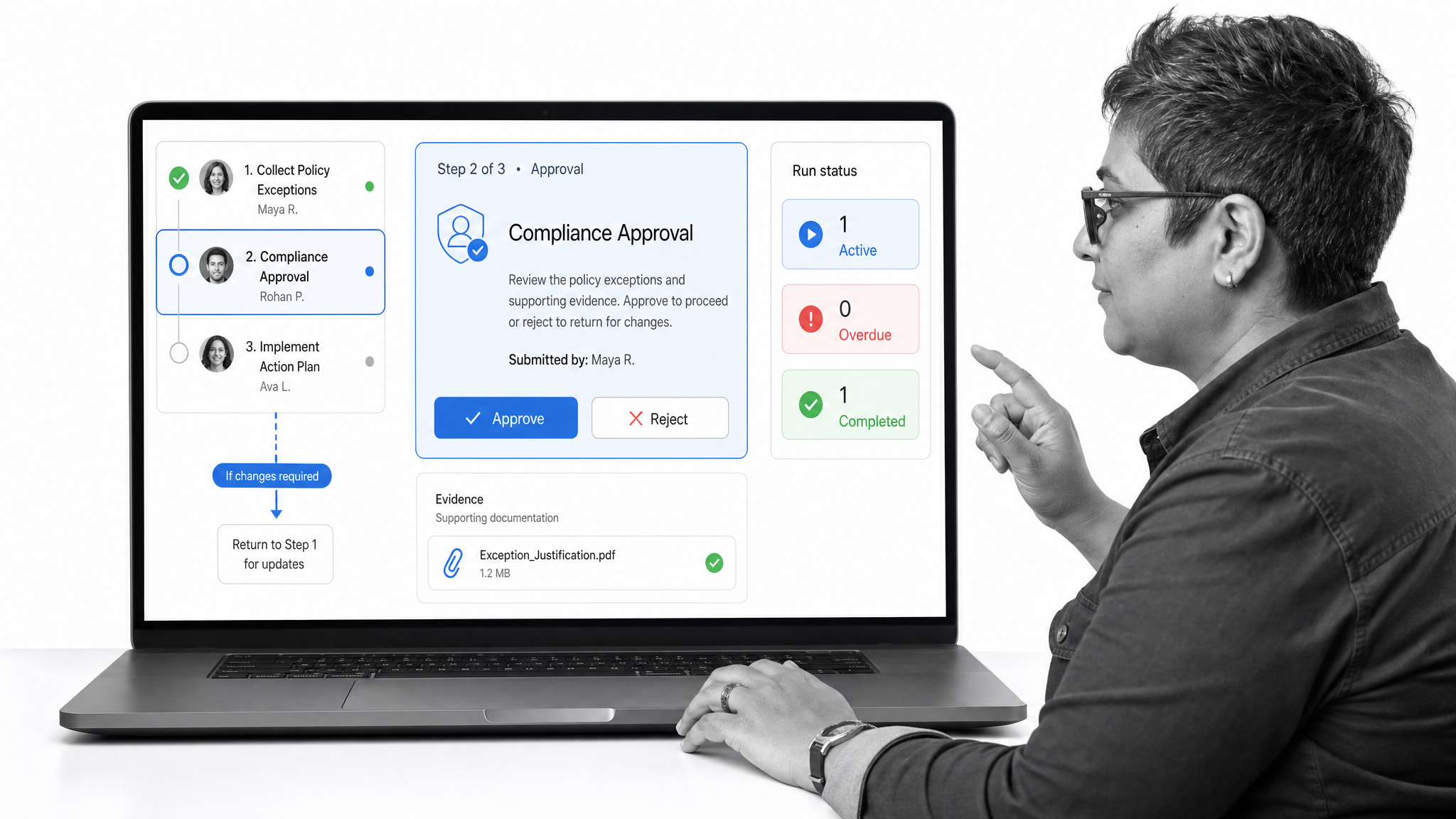 Operations lead using Process Street to manage a conditional workflow with an approval step