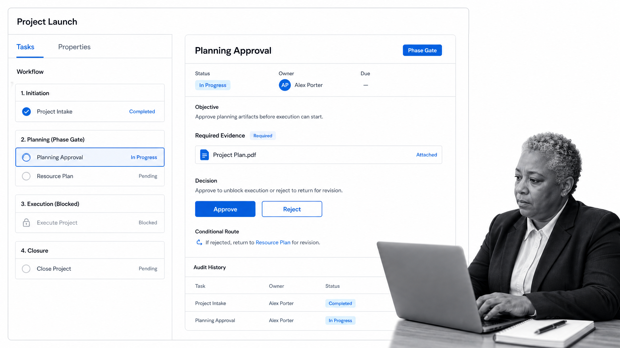 Process Street approval workflow run showing workflow project management software in action