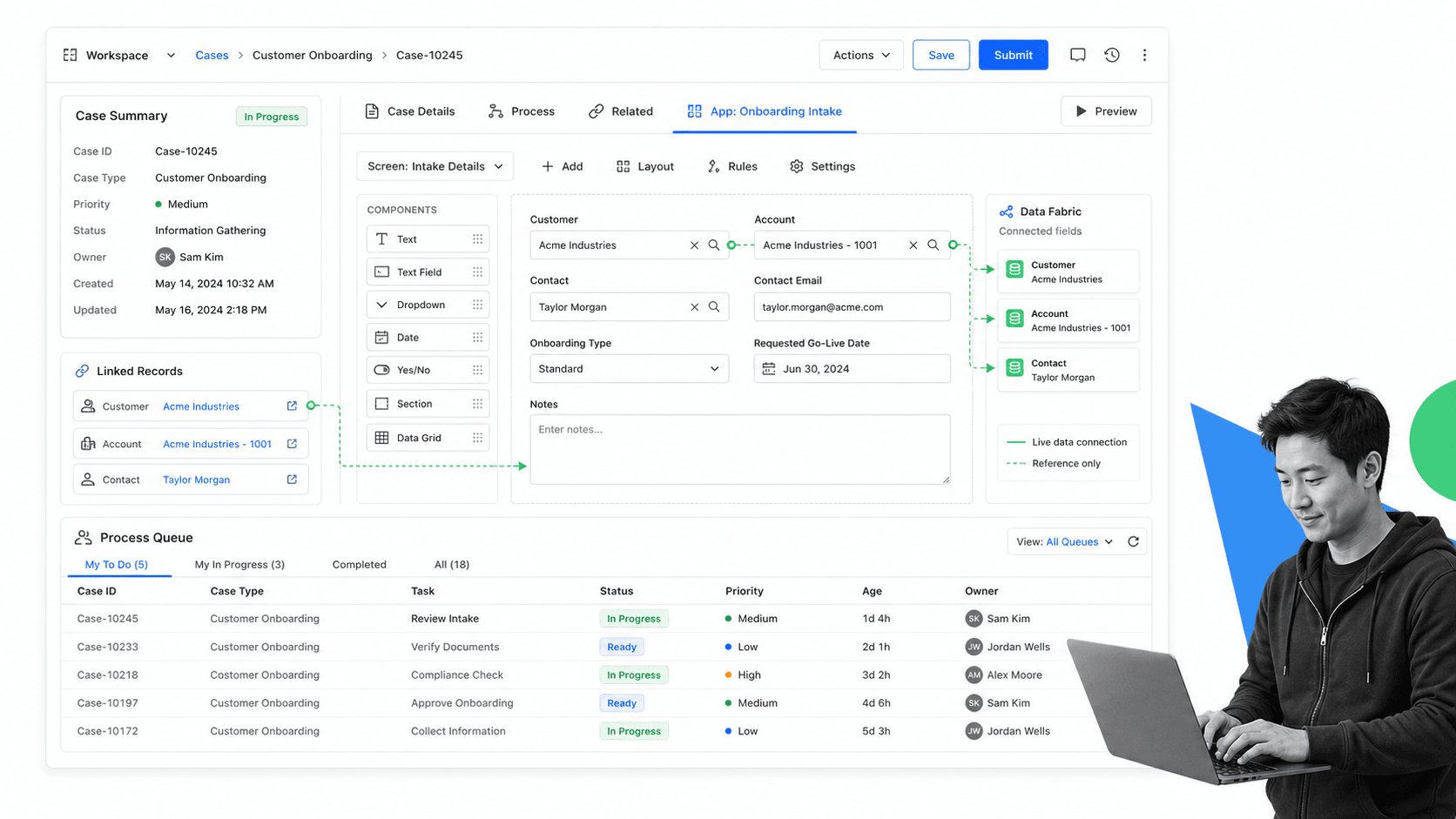 Appian product interface as a AuraQuantic alternative for enterprise low-code applications, process automation, and case work