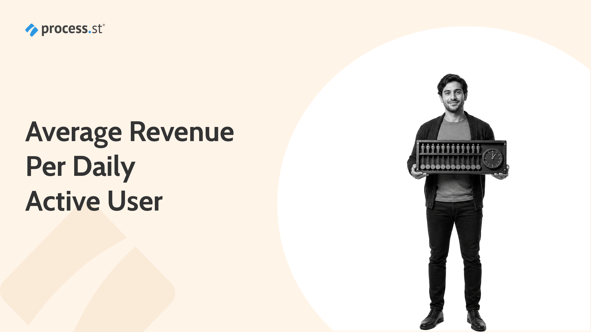 Mobile app growth analyst holding a 24-hour ARPDAU abacus with user and revenue beads