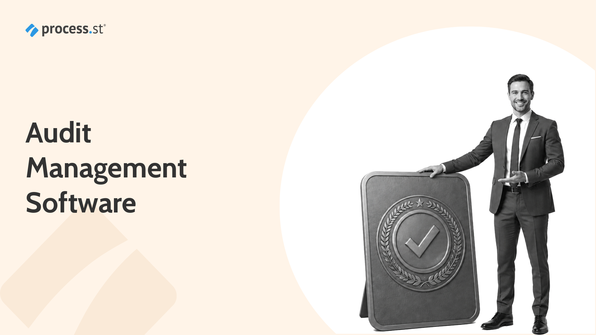 Internal audit manager presenting an audit certification plaque for audit management software