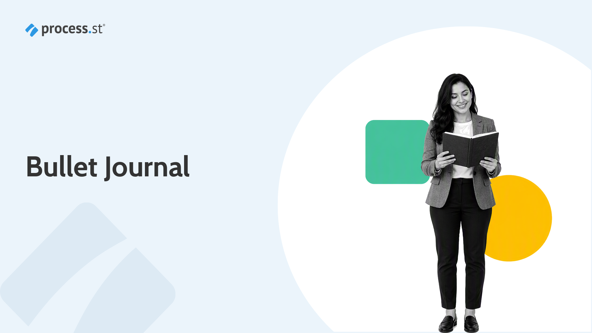 Professional presenting a bullet journal rapid-logging board with task, completion, migration, and event symbols