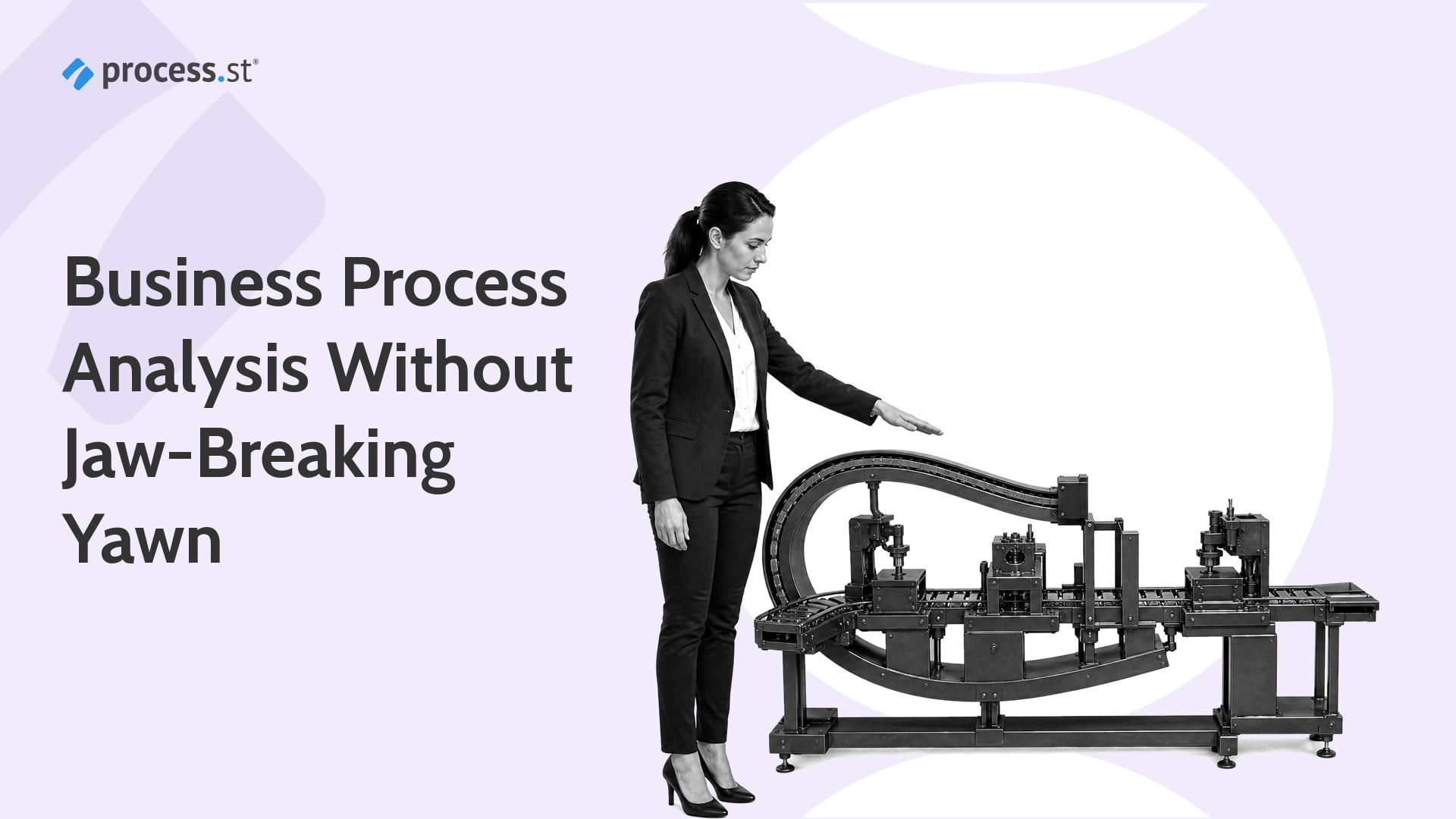 Operations analyst examining a business process flow on an industrial-style workflow machine