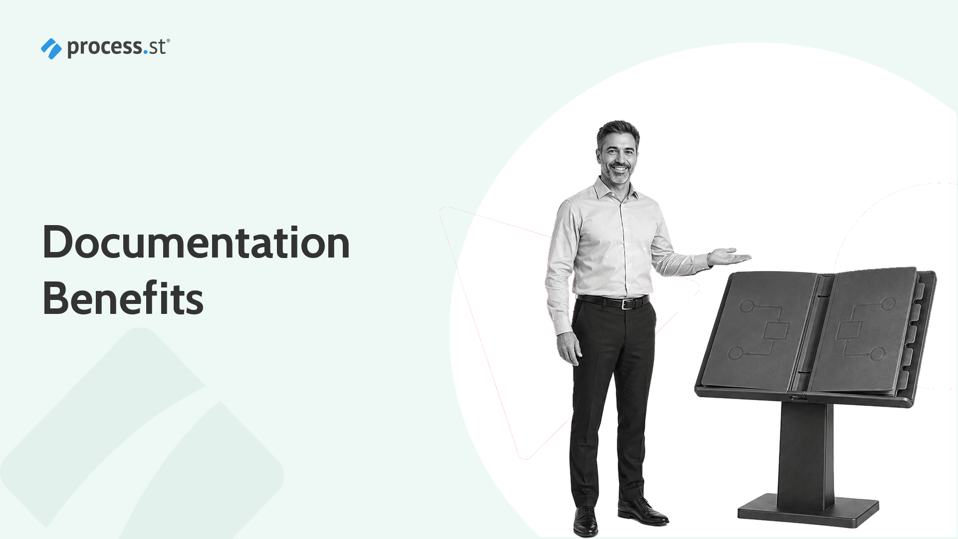 Operations manager presenting a physical business process procedure manual