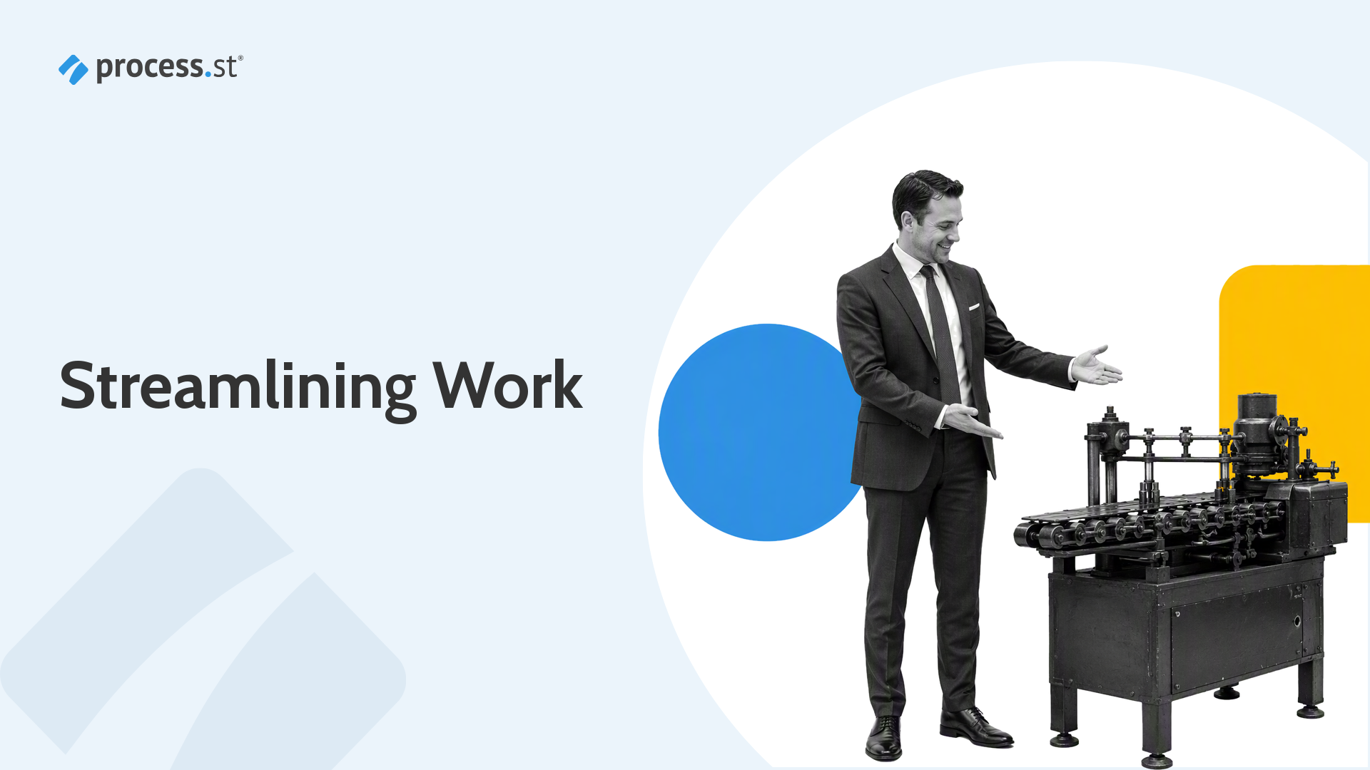 Business process services guide header showing an operations leader carrying a service handoff case.