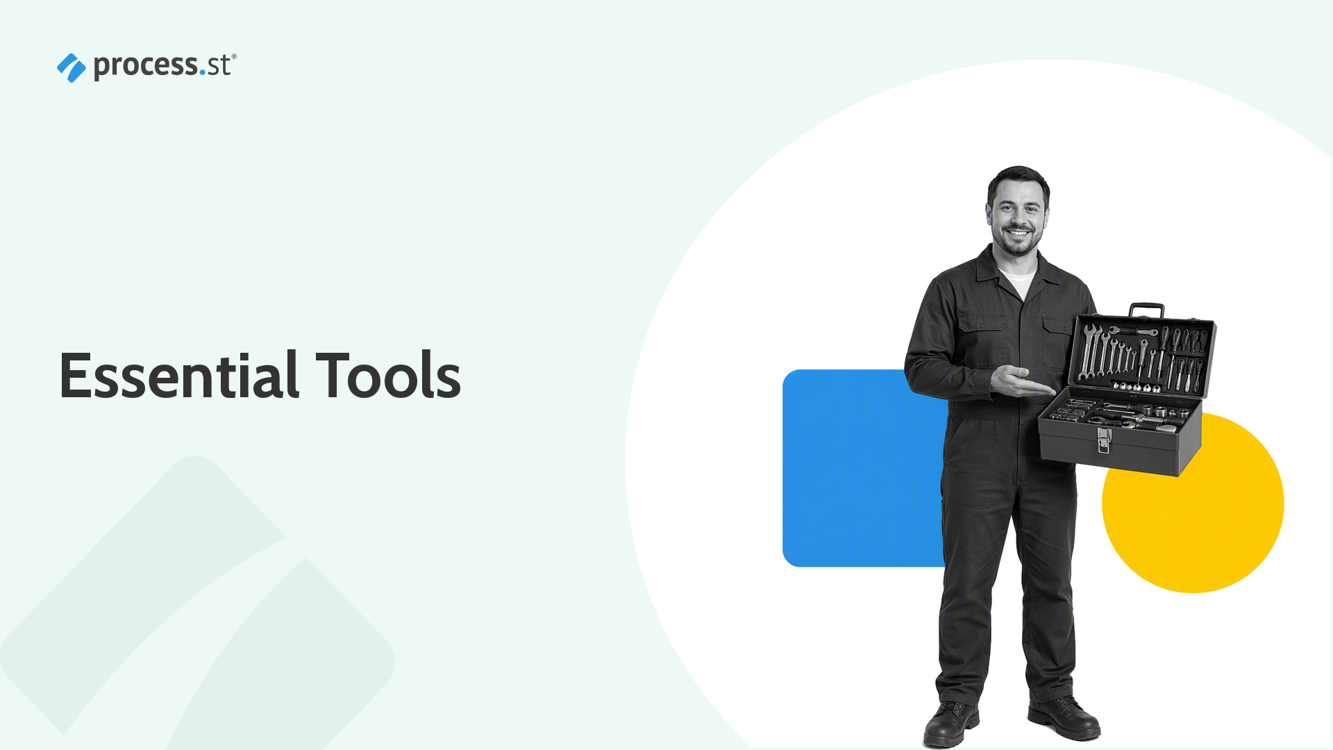 Best business tools hero with an operations manager holding a dark toolbox