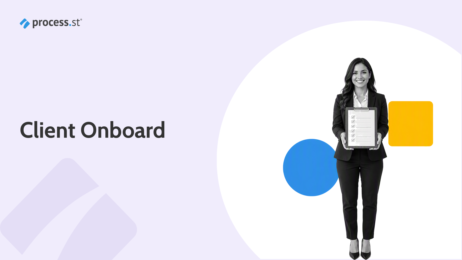 Operations manager arranging an oversized checklist tower for client onboarding