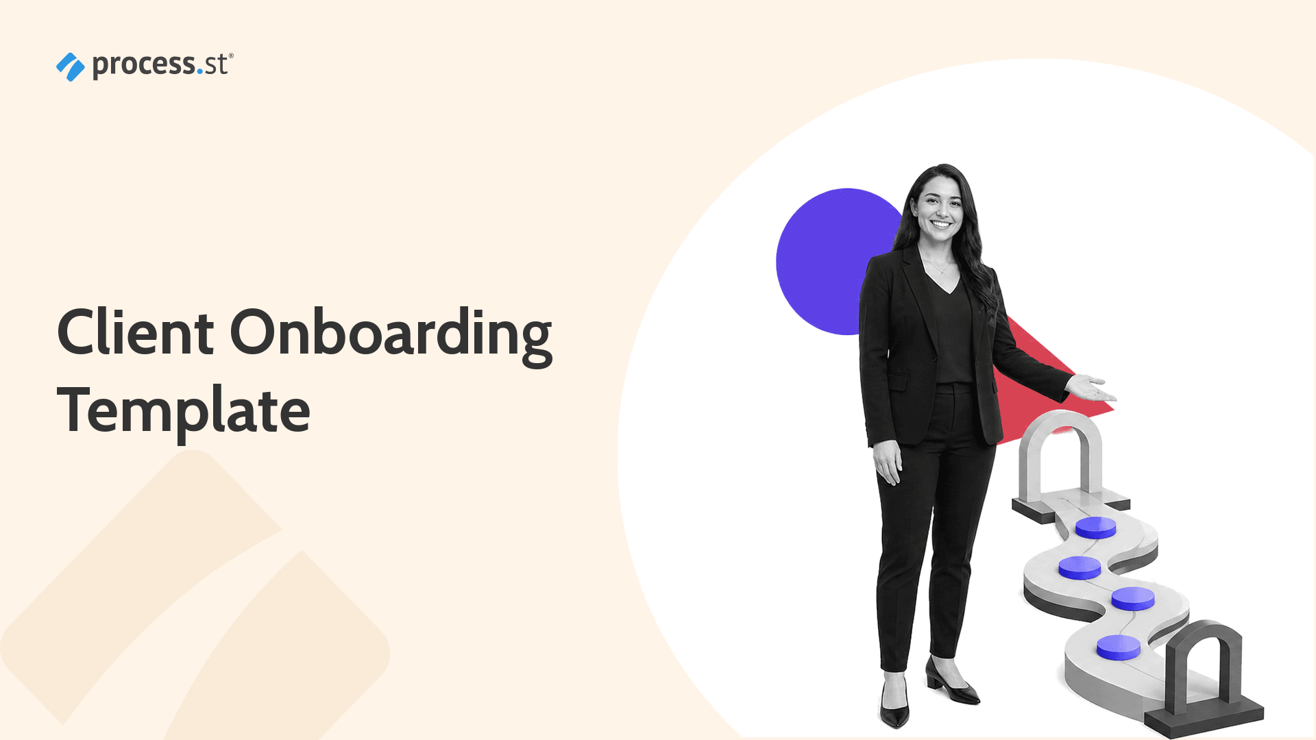 Client onboarding template illustrated as a four-stage pathway from welcome to handoff.